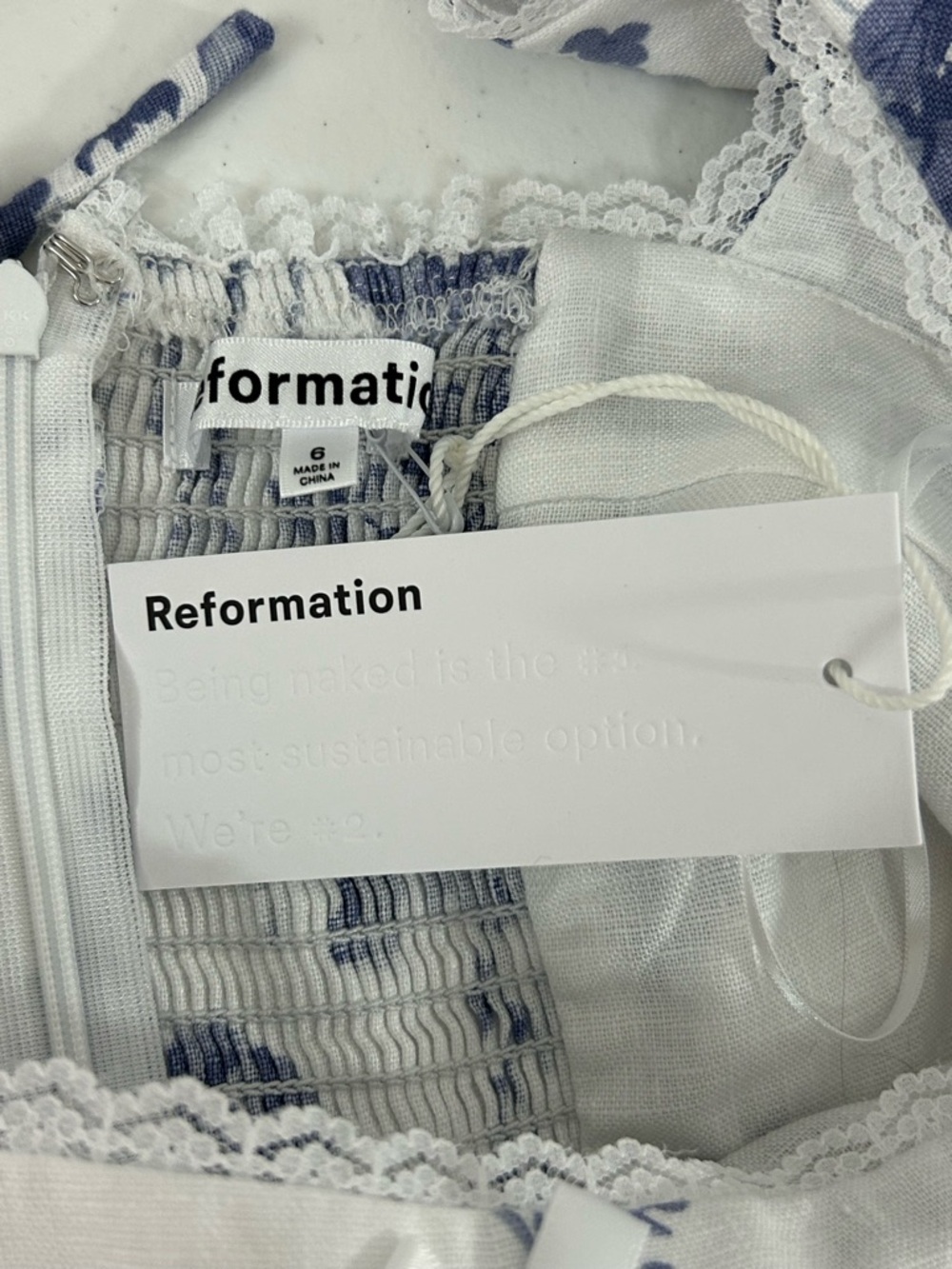Reformation Evianna Blue and White Linen Dress Size 6 NWT - Picture 9 of 13